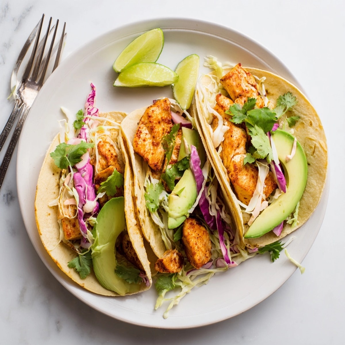 Genießen Sie köstliche, selbstgemachte Chipotle Lime Roasted Fish Tacos mit warmen Tortillas und würzigen Toppings.