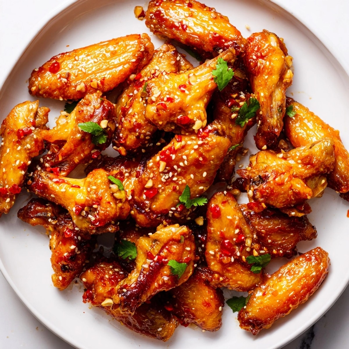 Saftige Honey Sriracha Chicken Wings Glasur, ein süß-scharfes Geschmackserlebnis für den Gaumen.