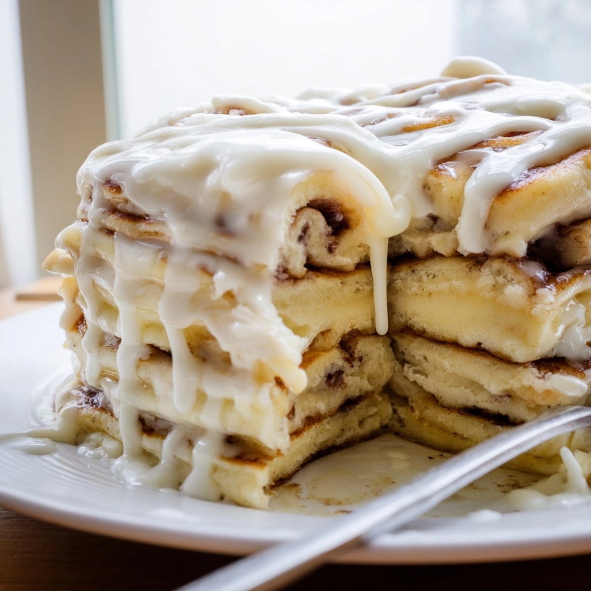 Servierfertiger Cinnamon Roll Pancake Bake, eine warme, würzige Leckerei zum Frühstück oder Brunch.