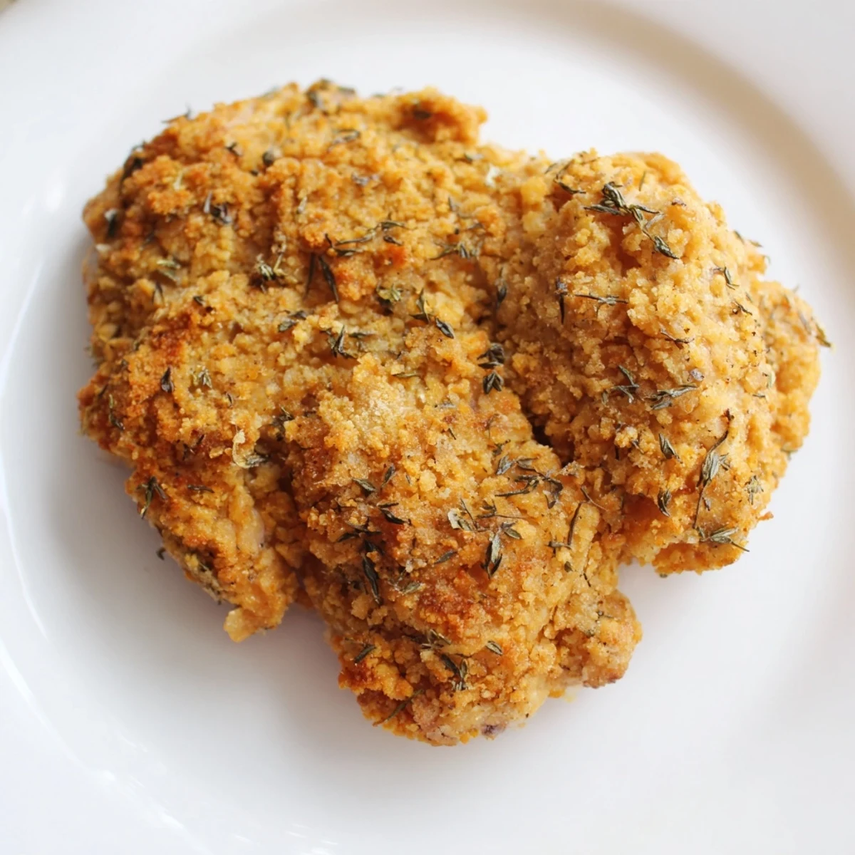 Golden brown, crispy chicken, fresh from the oven, ready to serve with a delicious side.