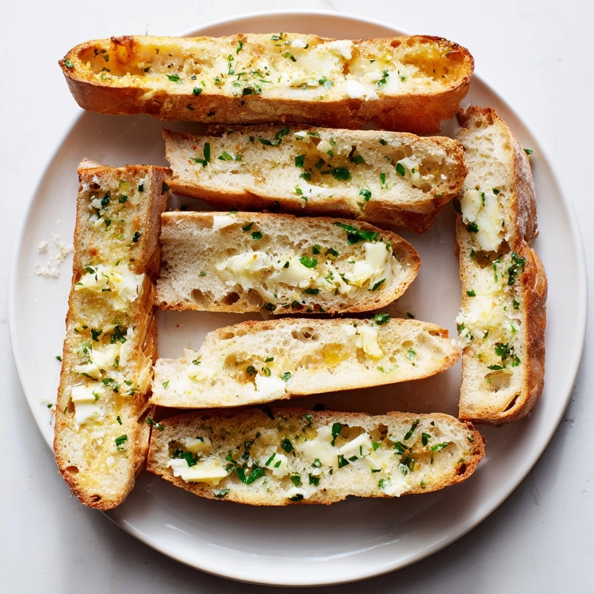 Golden, crusty Garlic Bread, fresh from the oven, ready to serve with pasta.