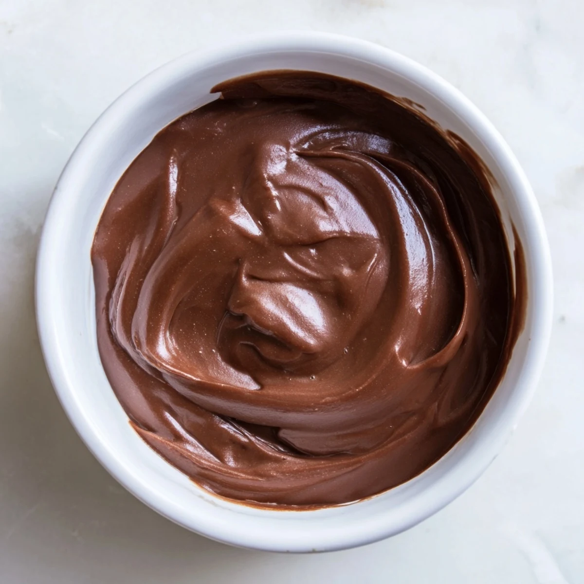 A rich, dark chocolate pudding, creamy and chilled, served in glass bowls for dessert.