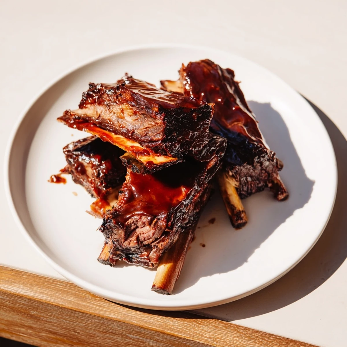 Smoky, savory beef ribs fresh from the oven, ideal for a delicious American family dinner.