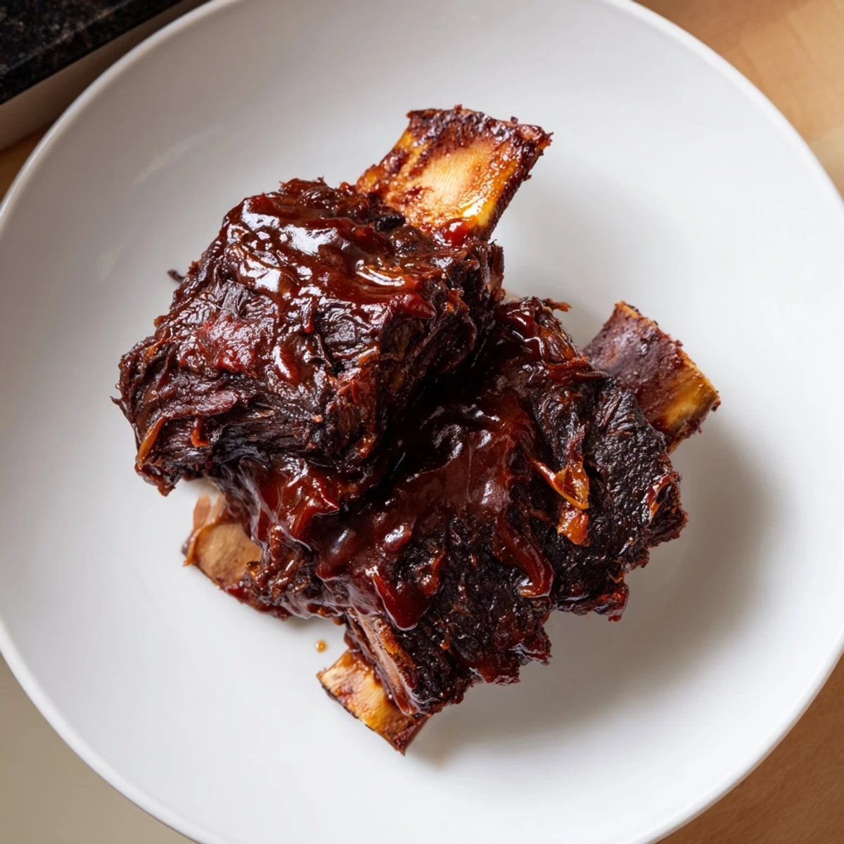 Close-up of juicy, fall-off-the-bone beef ribs, perfect for serving with coleslaw.