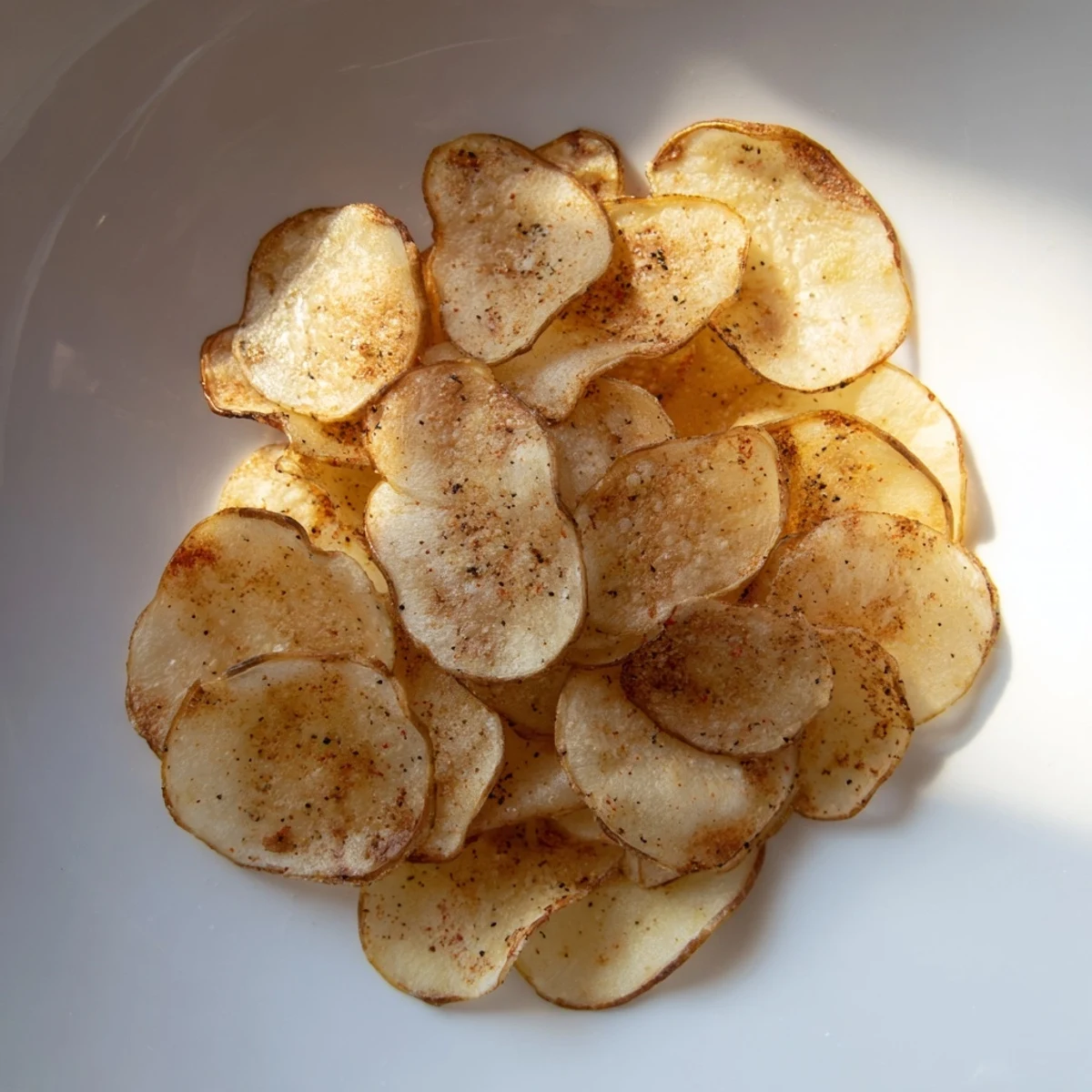 Knusprige Chips, goldbraun gebacken, perfekt für einen leckeren, gesunden Snack zwischendurch.
