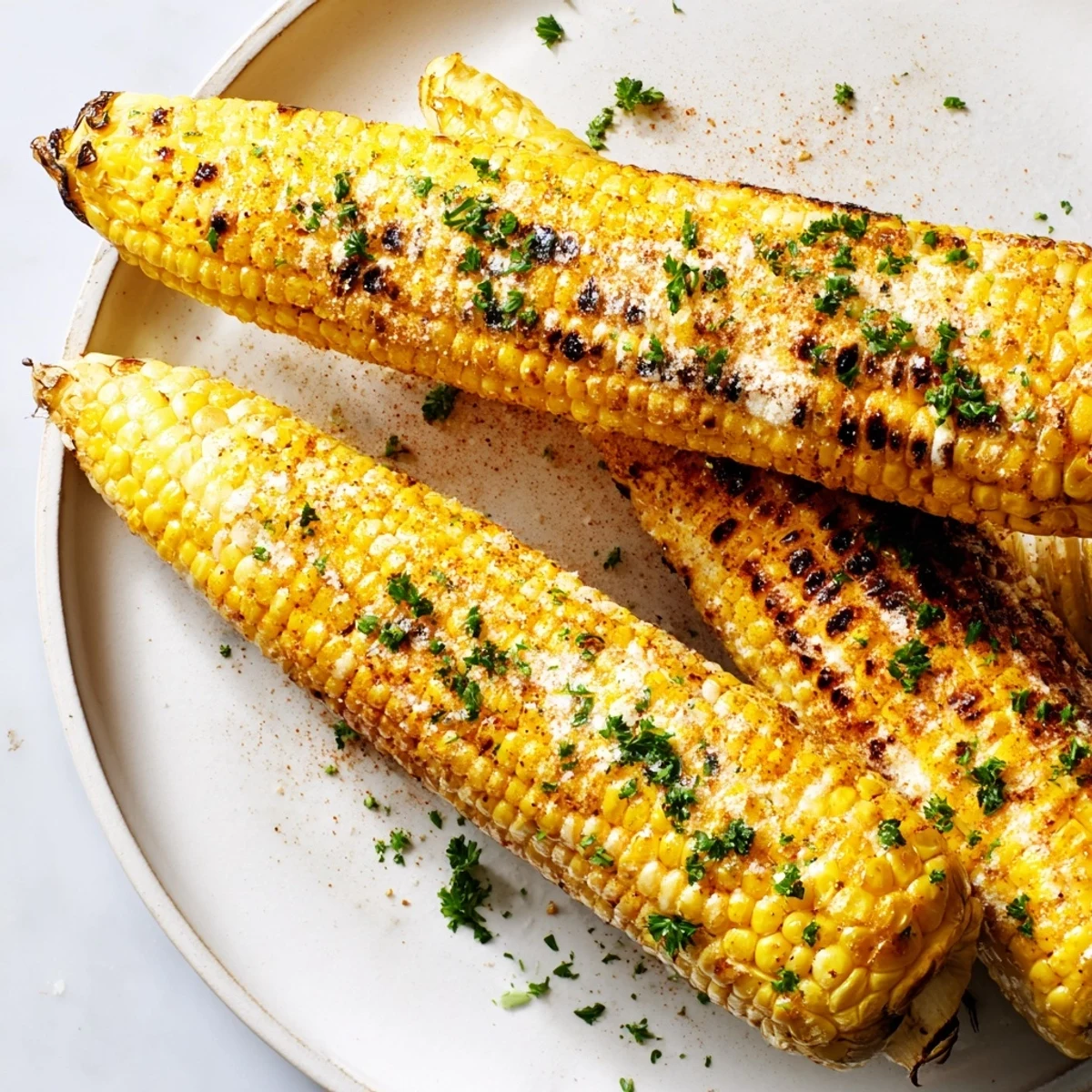 Golden roasted corn on the cob, brushed with butter and sprinkled with smoky paprika.