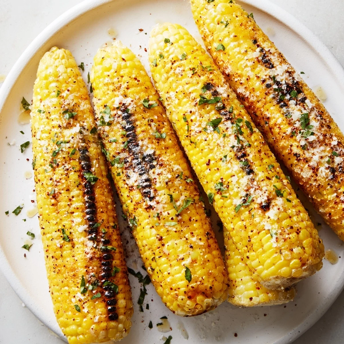 A close-up of perfectly charred roasted corn, ideal for a summer side dish, ready to eat.