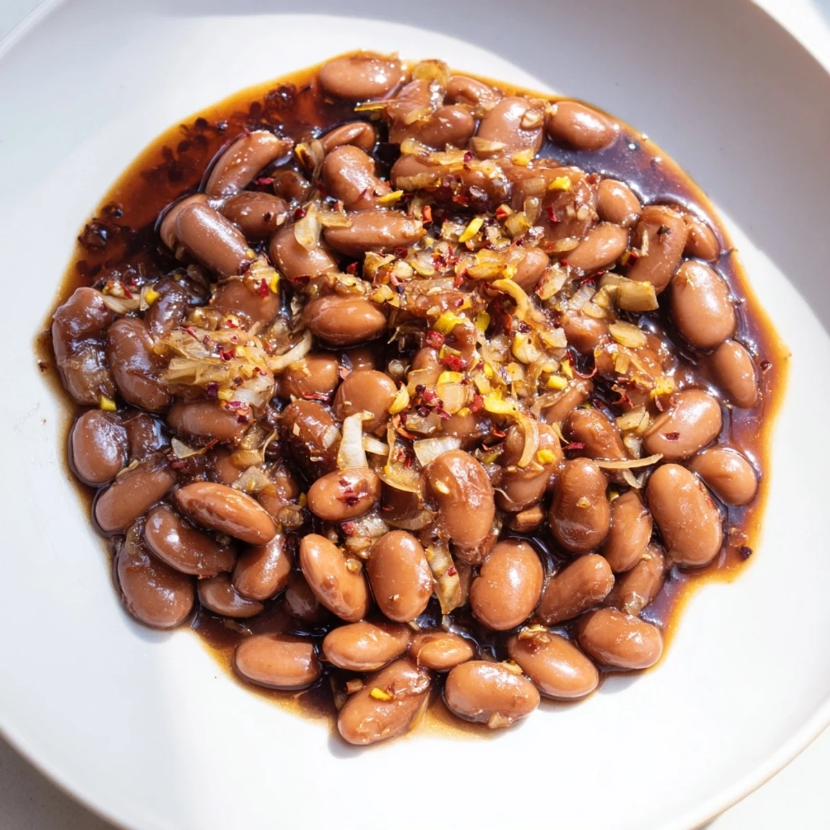 Sweet and sticky baked beans with molasses: a comforting side dish, ready to serve and enjoy.