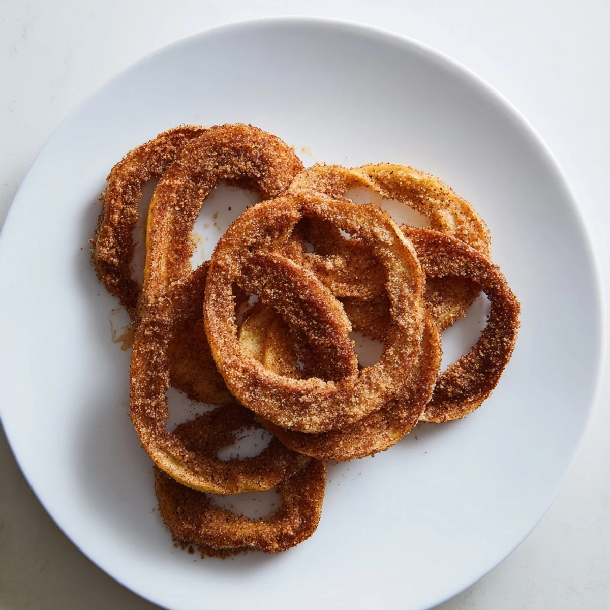 Crispy spiced apple chips arranged beautifully on a parchment-lined baking sheet, ready for serving.