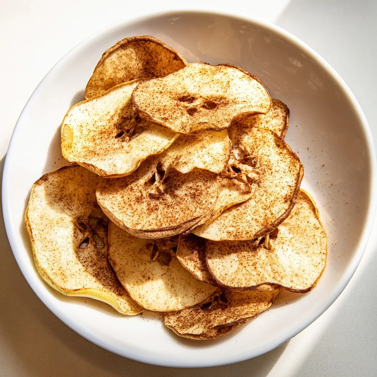 Crispy Spiced Apple Chips arranged on a baking sheet, showcasing the perfect, golden snack for baking.