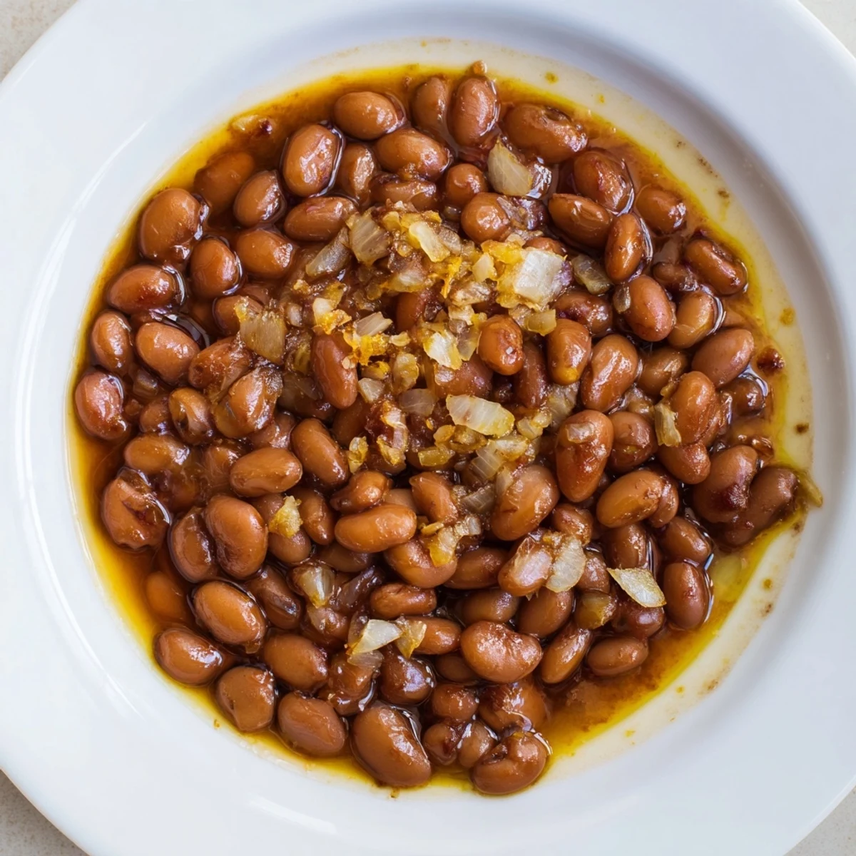 Hearty baked beans with molasses bubbling in a Dutch oven, ready for serving alongside barbecue.