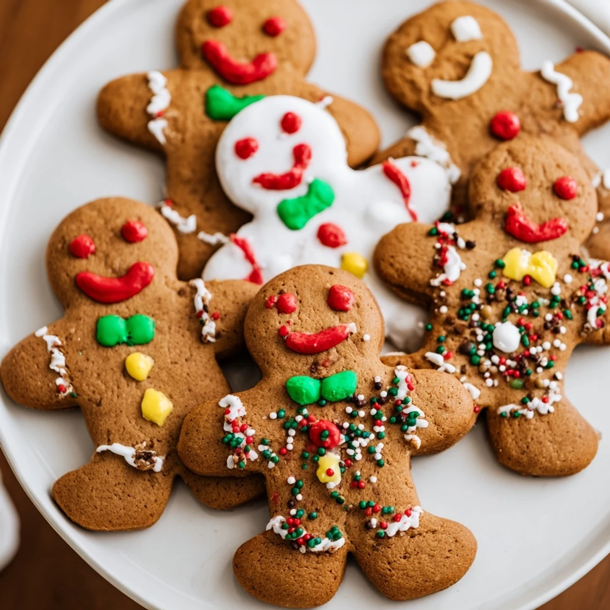 Festive gingerbread men, beautifully iced and decorated, perfect for a cookie exchange or gift.