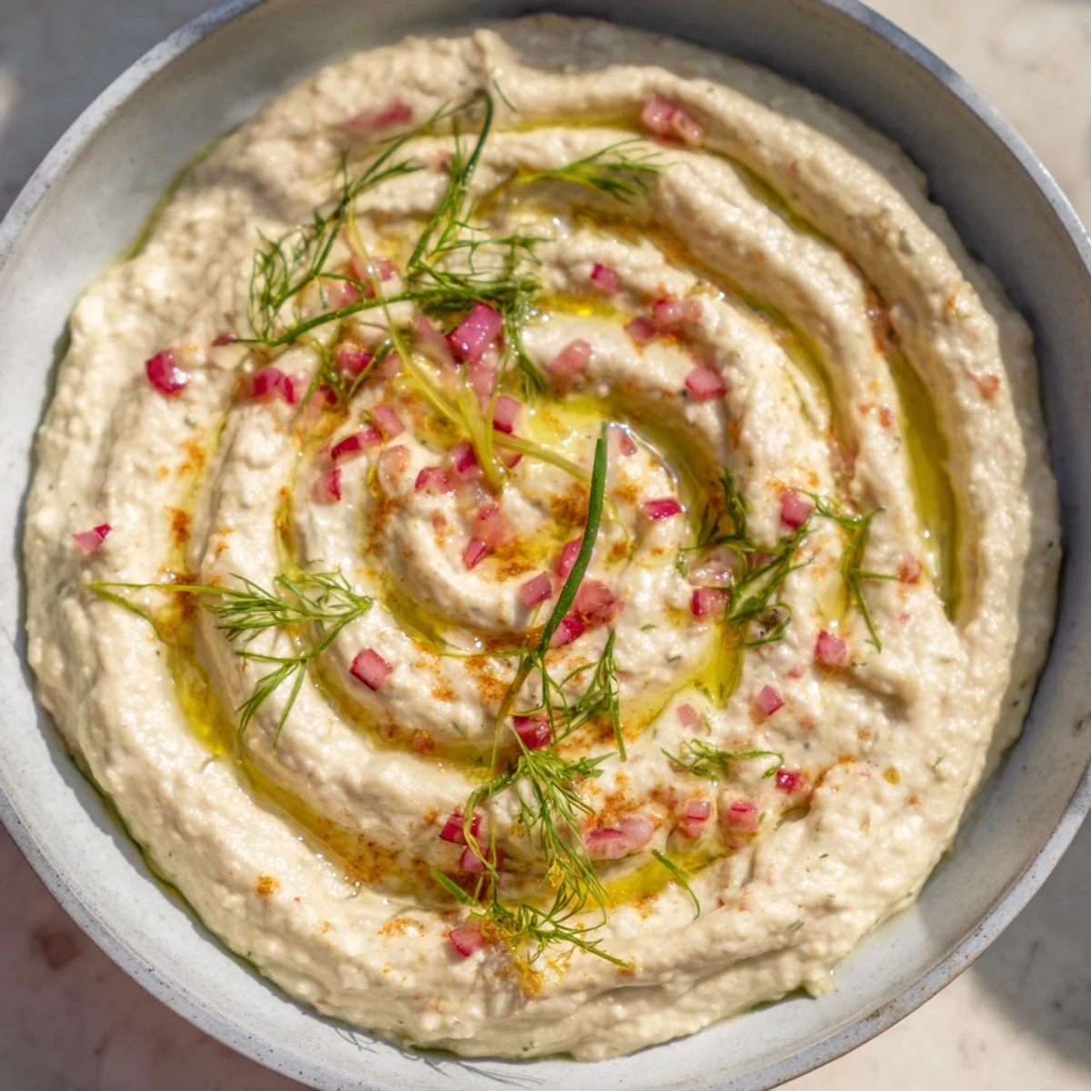 Bright, flavorful Greek Yogurt Dip served with crisp pita chips, evoking a Mediterranean flavor.