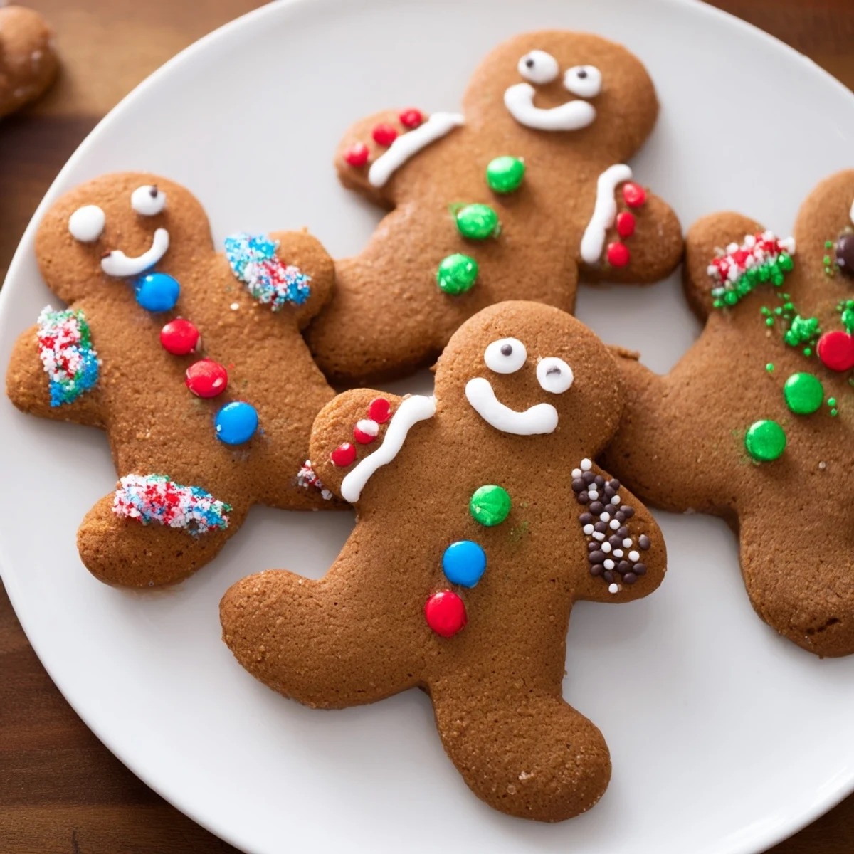 Gebackene Lebkuchen Männer mit bunten Verzierungen, bereit zum Dekorieren mit Zuckerguss und Süßigkeiten.
