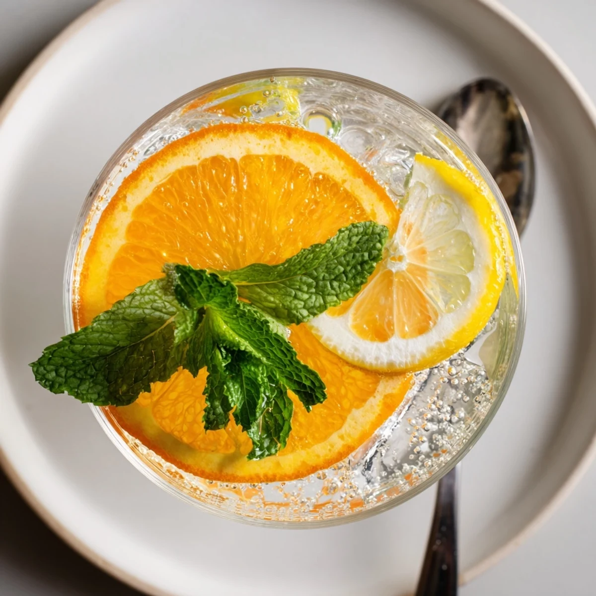 A glass of beautifully garnished Mocktail Spiced, a festive non-alcoholic drink for any occasion.