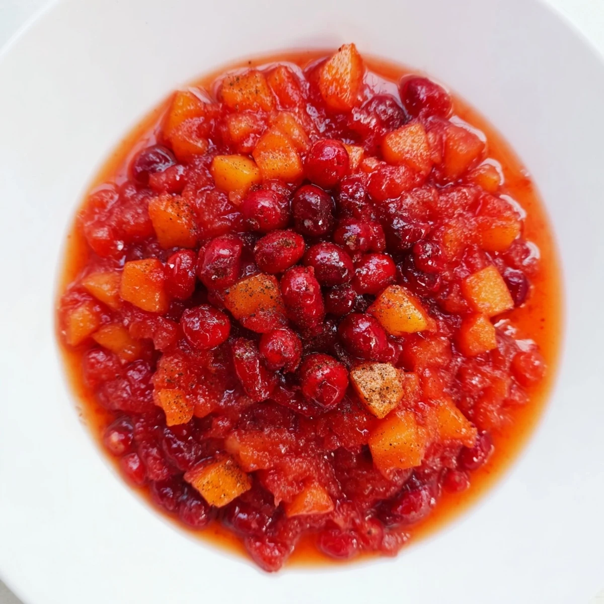 Crimson-colored Cranberry Apple Sauce, bubbling gently in a saucepan, ready to be served.