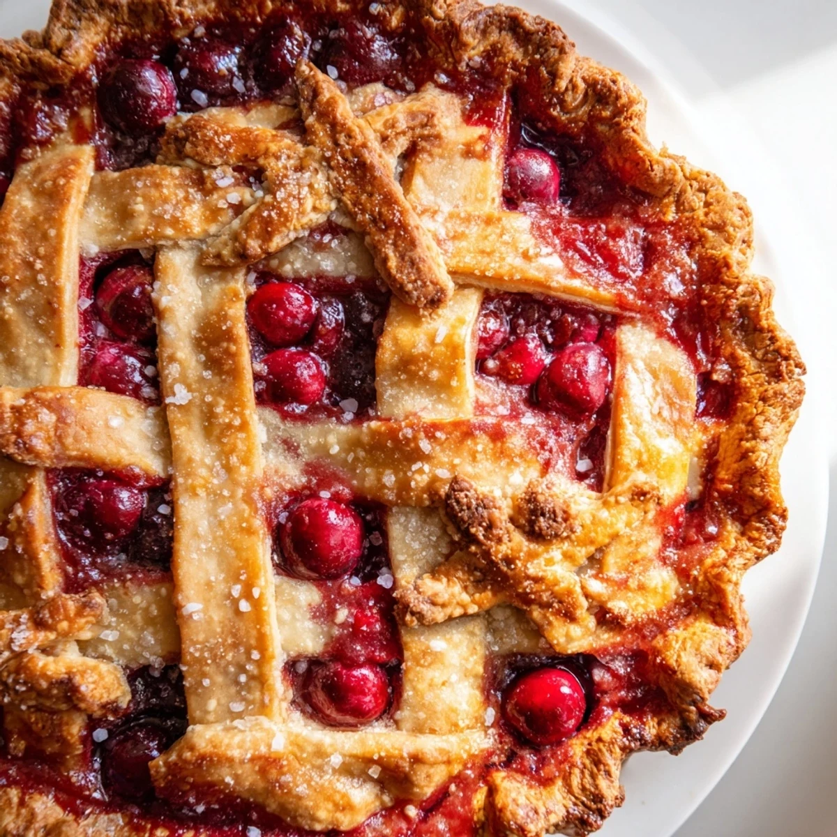 Freshly baked cranberry pie, a holiday favorite, showcasing a perfectly crimped crust and bright cranberries.
