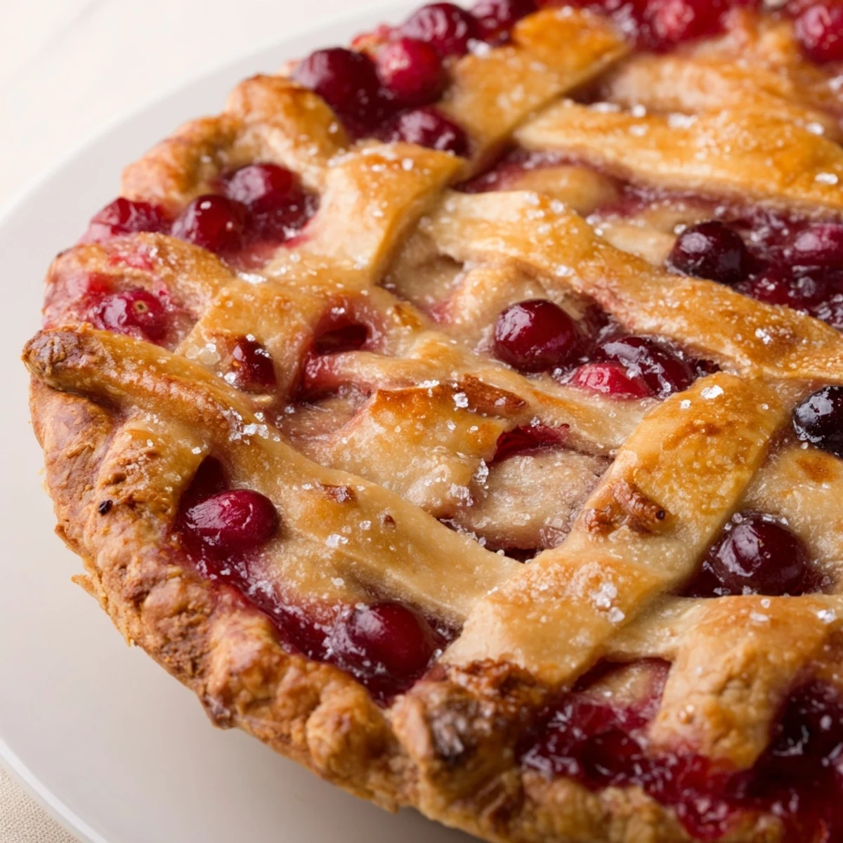 Sweet and tart cranberry pie, served with a scoop of vanilla ice cream for a delicious Thanksgiving dessert.