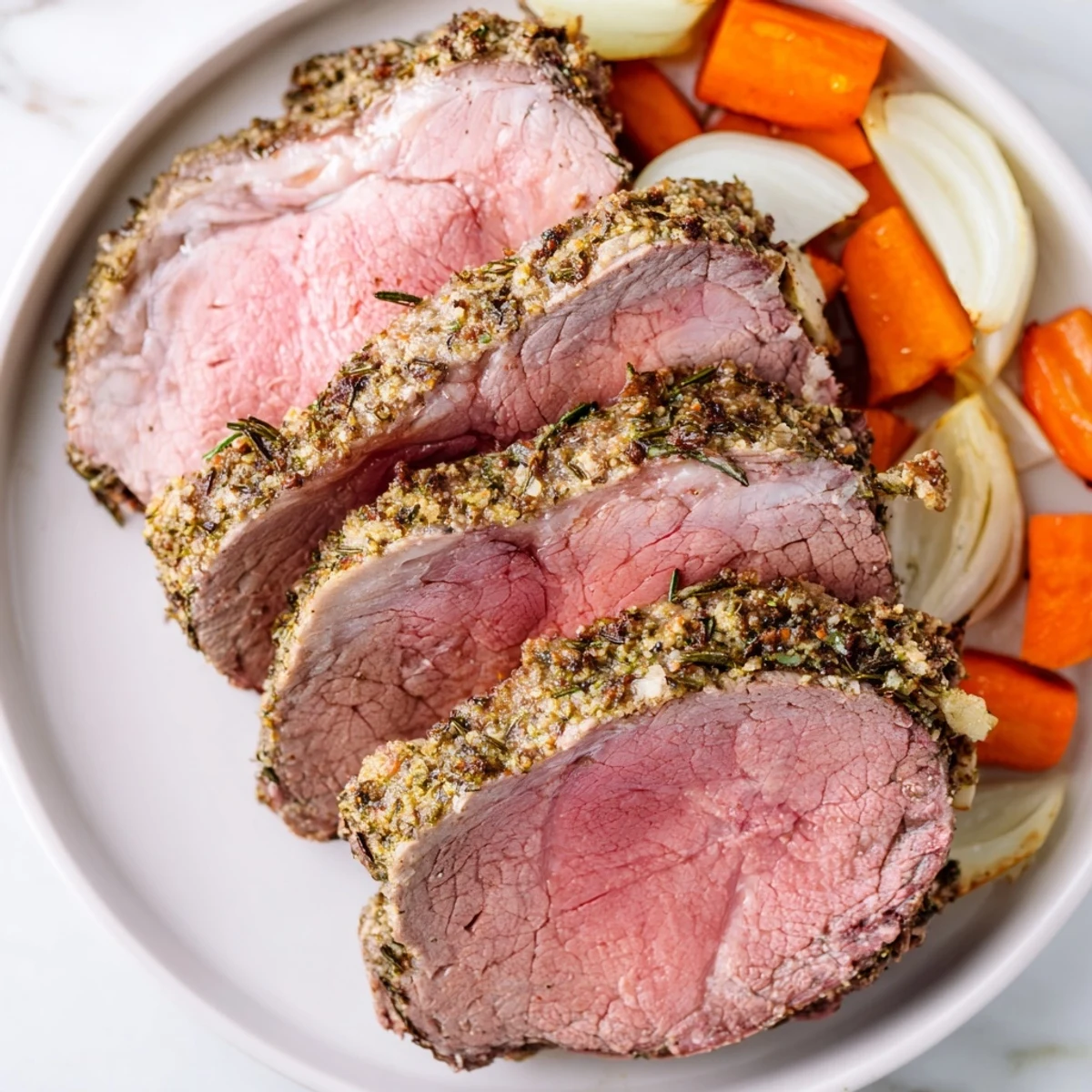 Succulent slices of roast beef, served with roasted vegetables and rich, flavorful gravy.