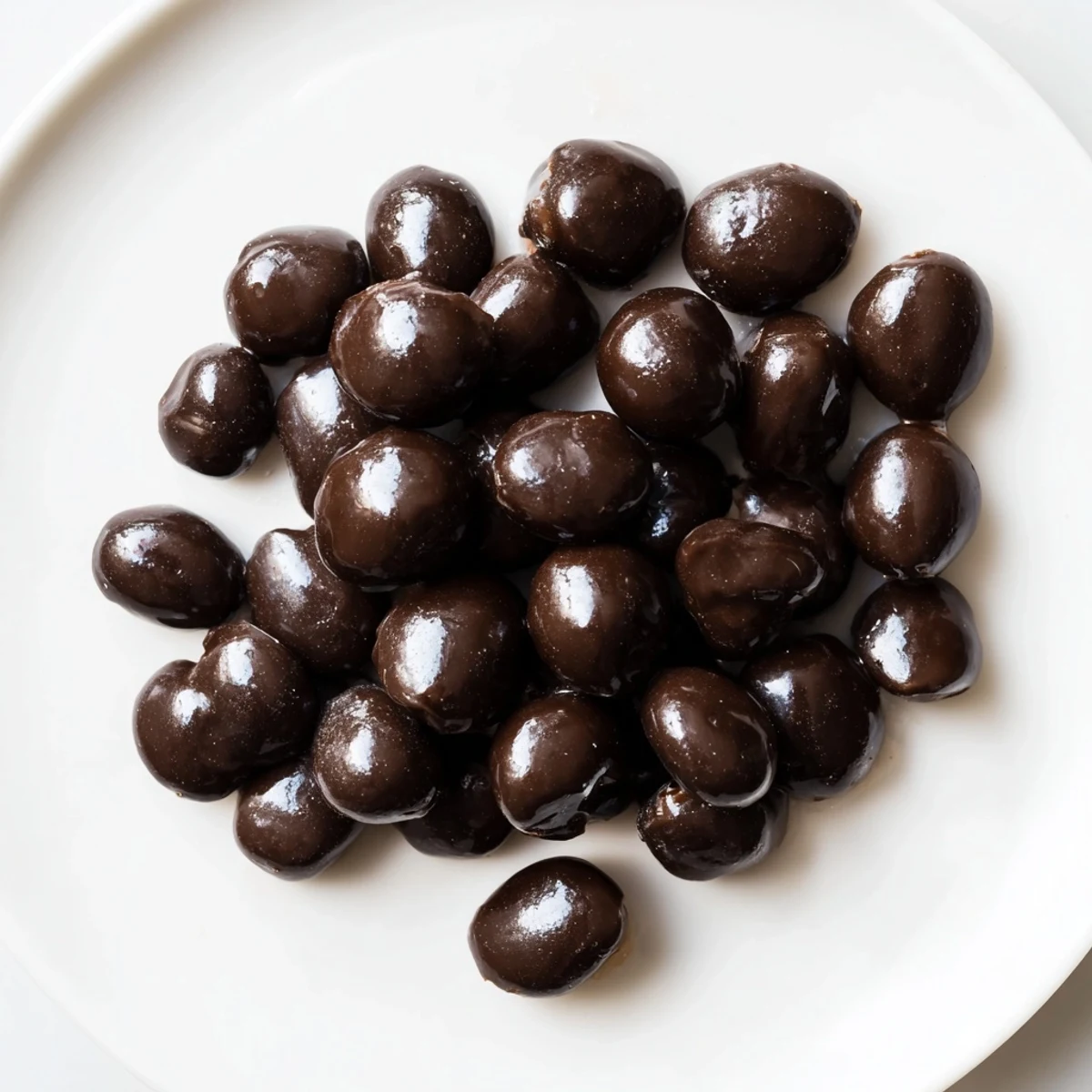 Close-up image shows a batch of delicious chocolate covered raisins, perfect for a quick sweet snack.