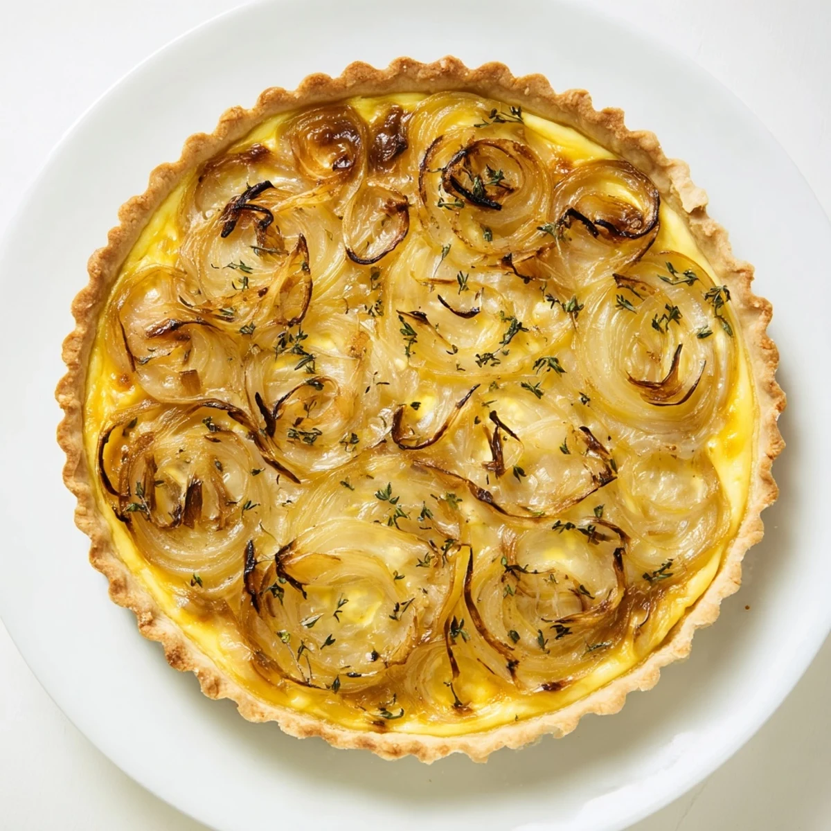 This delicious Savory Onion Tart features bubbling custard and deeply caramelized, sweet onions.
