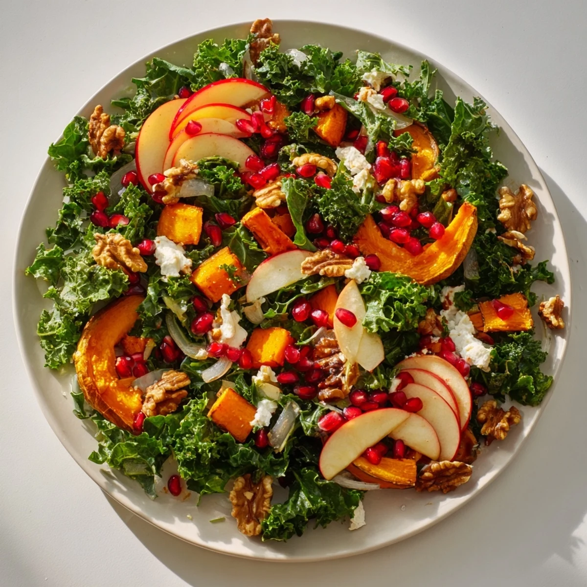 This vibrant winter salad showcases fresh greens, crunchy nuts, and creamy goat cheese.