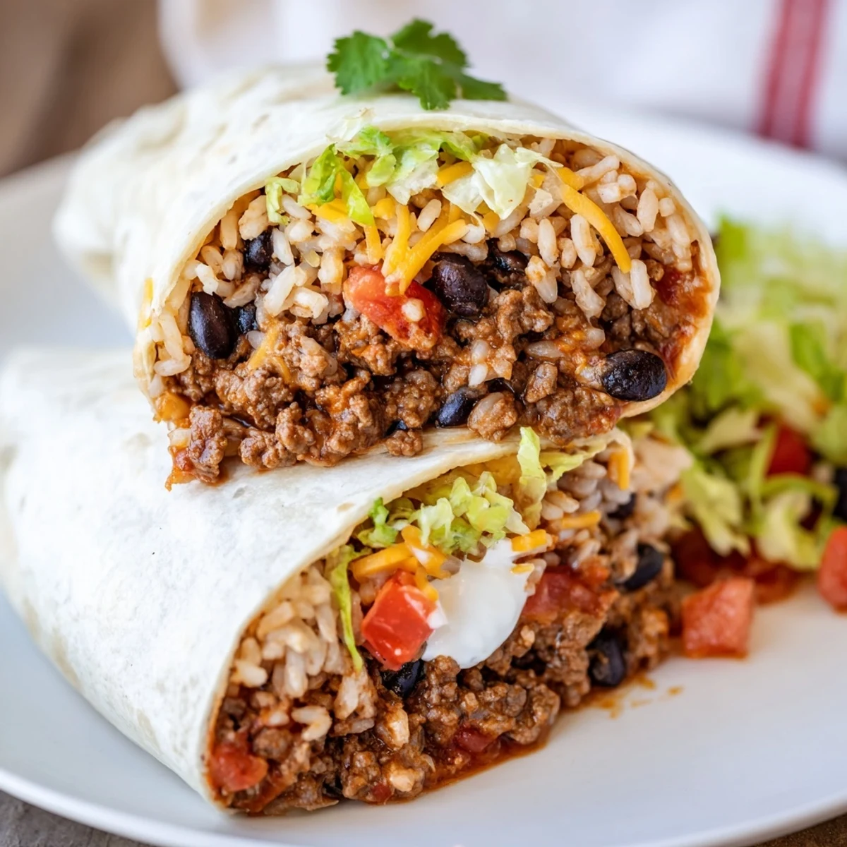 These hearty Beef Burritos show off a warm, folded tortilla packed with savory fillings.