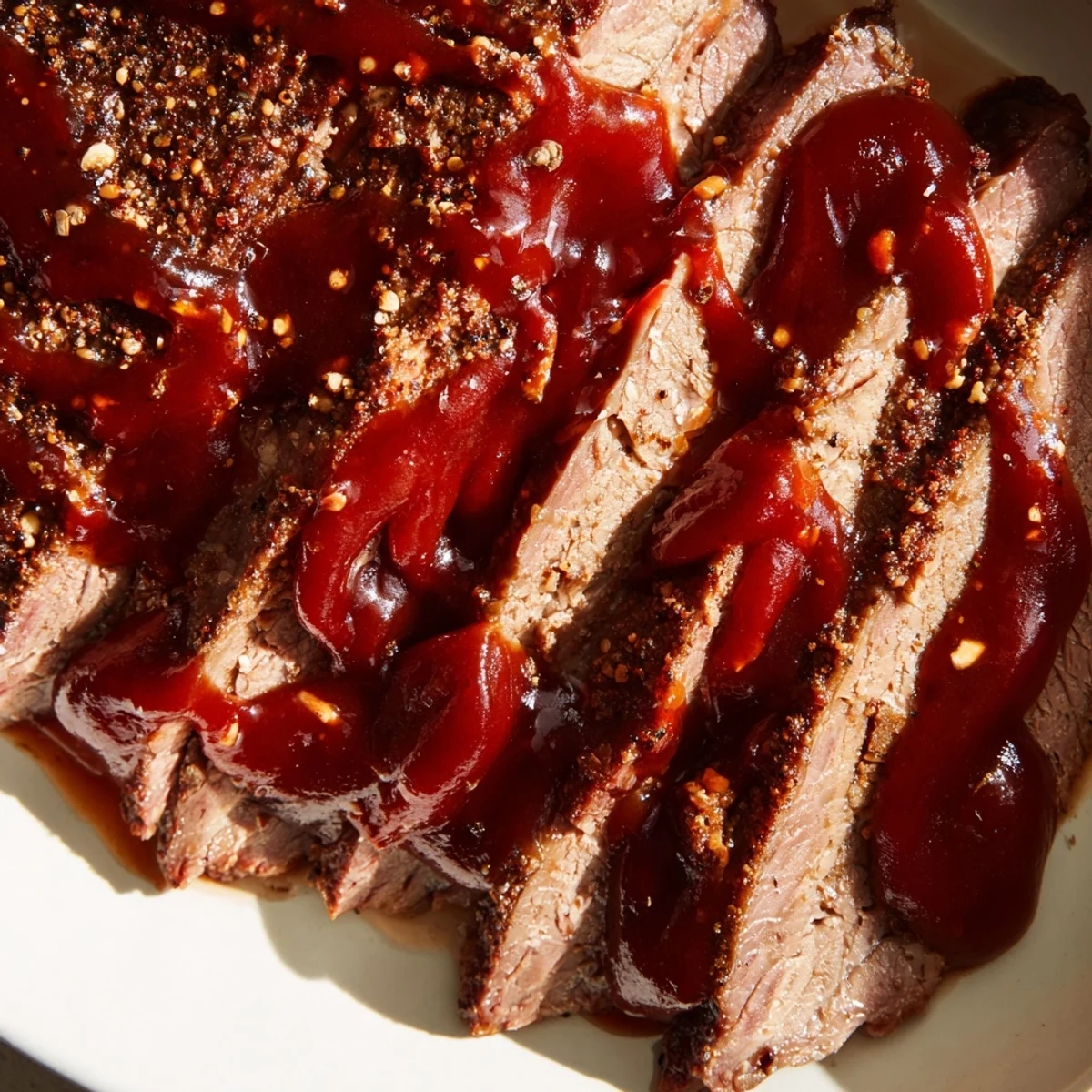 Juicy slow-cooked beef brisket with BBQ sauce, served saucy with soft buns and pickles.