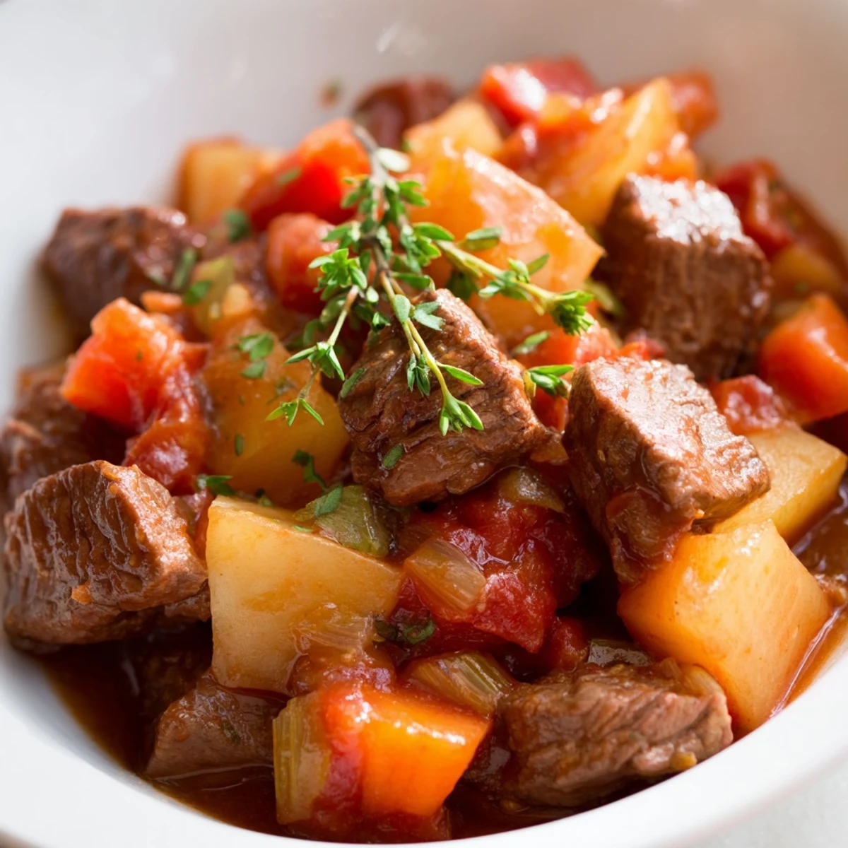 In diesem Slow Cooker Dinner Pot garen Rindfleisch und Karotten stundenlang in einer würzigen Brühe.