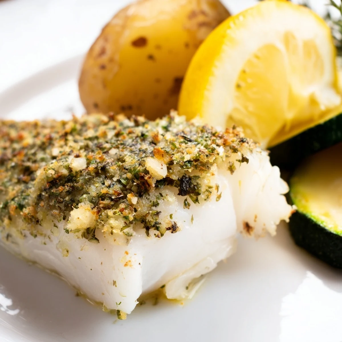 Genussvoller Baked Cod Fillet Dinner: knusprig gebacken, mit Petersilie bestreut und serviert auf Ofengemüse.