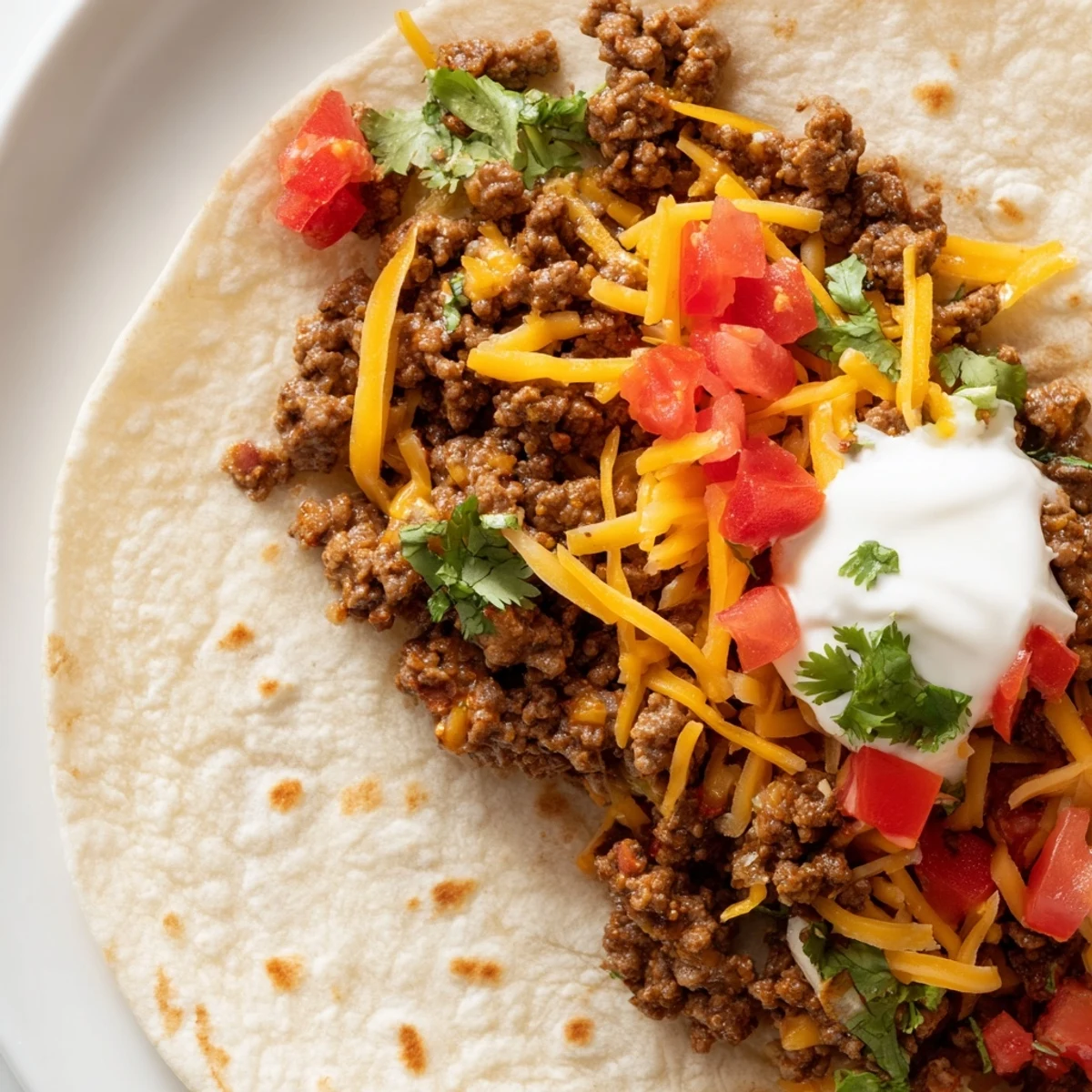 Frische Beef Tacos mit Homemade Taco Seasoning auf warmen Tortillas, belegt mit knusprigem Salat, Käse und frischer Limette.