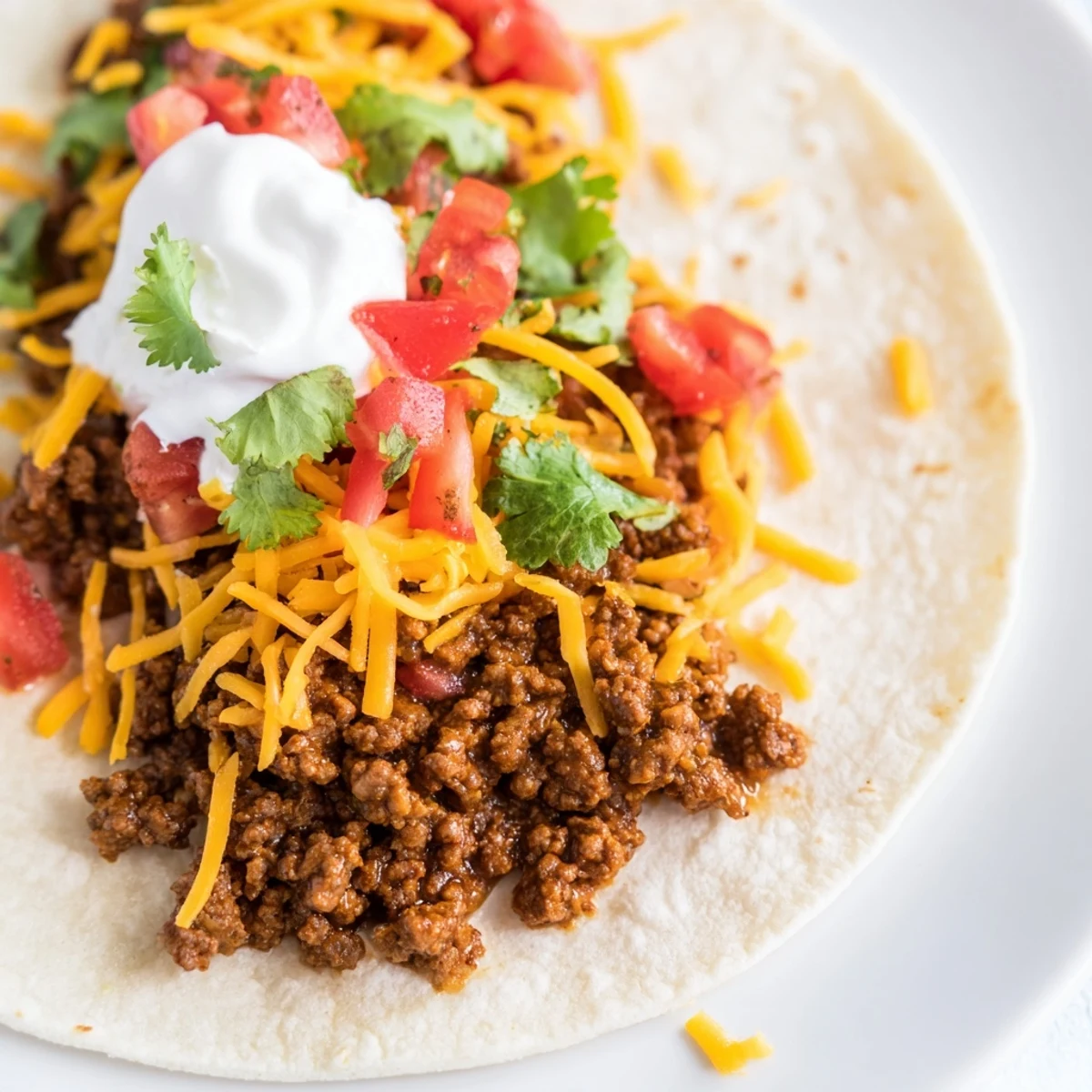 Saftiges Rinderhack in Beef Tacos mit Homemade Taco Seasoning, serviert mit bunten Toppings und einem Glas Margarita im Hintergrund.