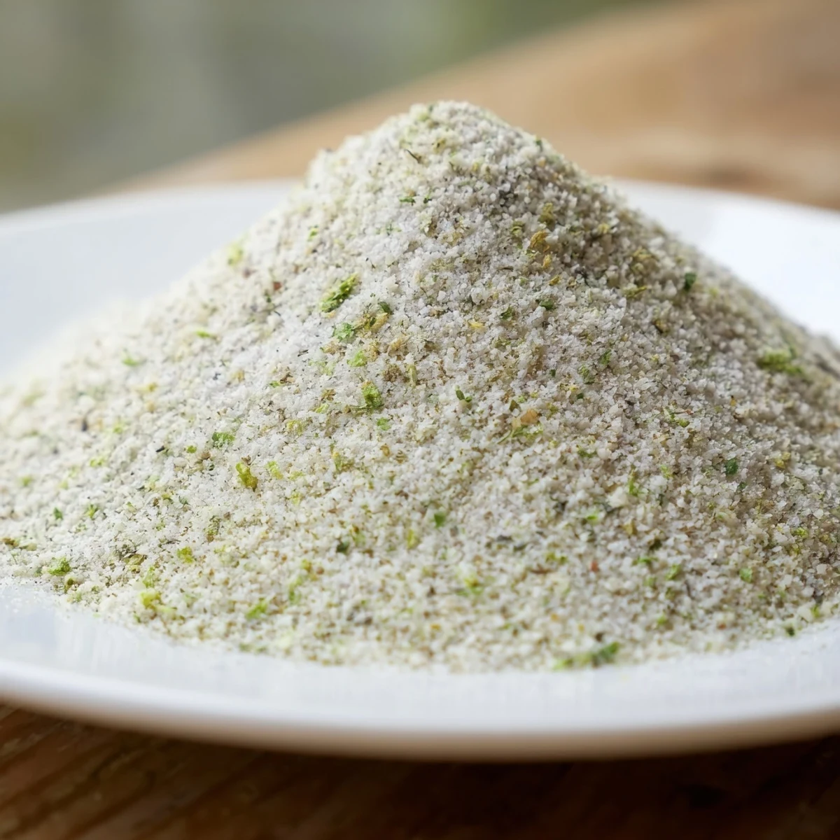 Frisches Garlic Salt Seasoning im Glas mit Löffel für saubere Küche.