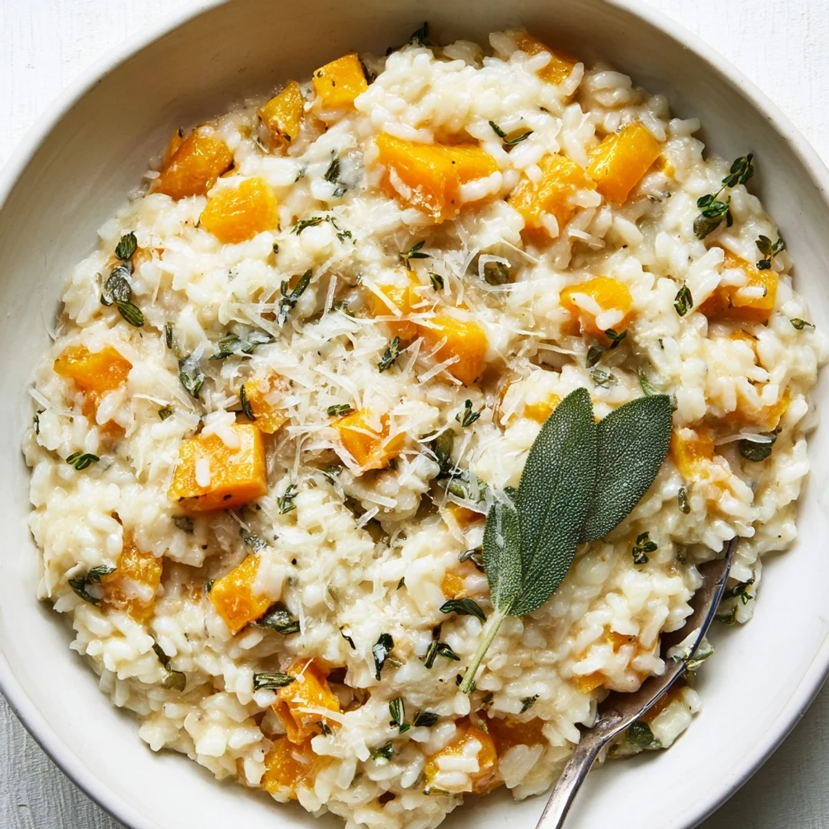 Golden roasted squash folded into Winter Squash Risotto with Sage and Parmesan Cheese. 
