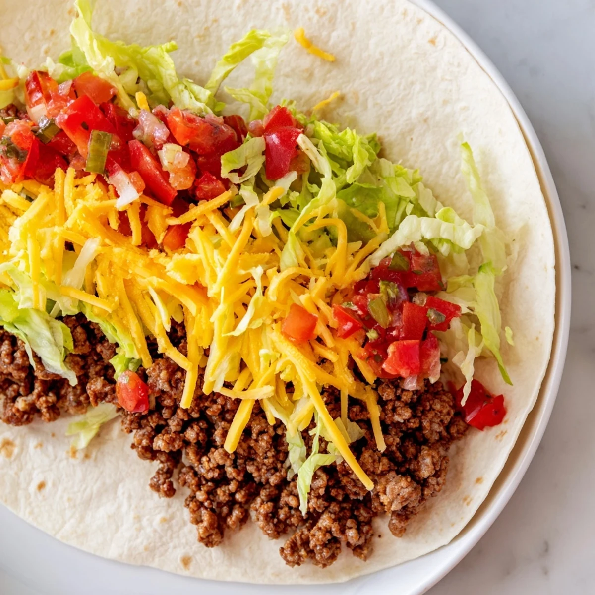 Tender, seasoned ground beef nestled in warm soft tortillas topped with fresh salsa for Beef Tacos.
