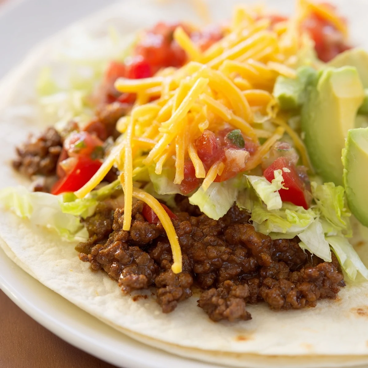 Golden-brown ground beef tucked into warm tortillas with melty cheese and fresh avocado for Beef Tacos.