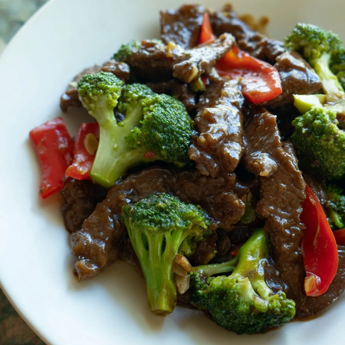 Gesunder Spicy Beef Stir Fry mit Brokkoli, perfekt für ein schnelles Abendessen in 30 Minuten.