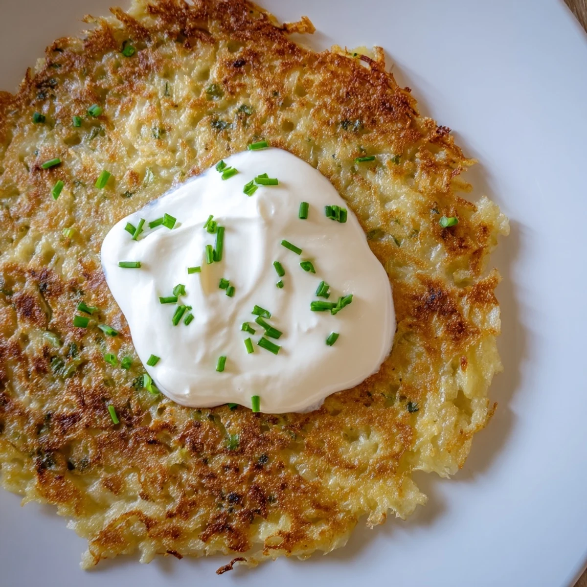 Golden-brown Irish Boxty Potato Pancakes sizzling in a skillet, topped with creamy sour cream and fresh chives.
