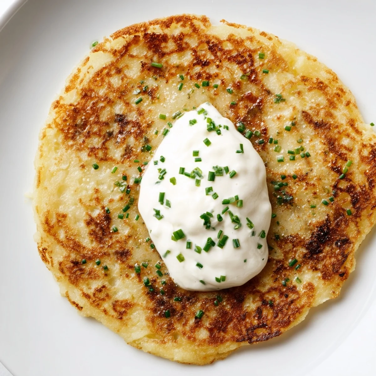 A plate of traditional Irish Boxty Potato Pancakes, crispy edges, soft centers, and a garnish of chives.