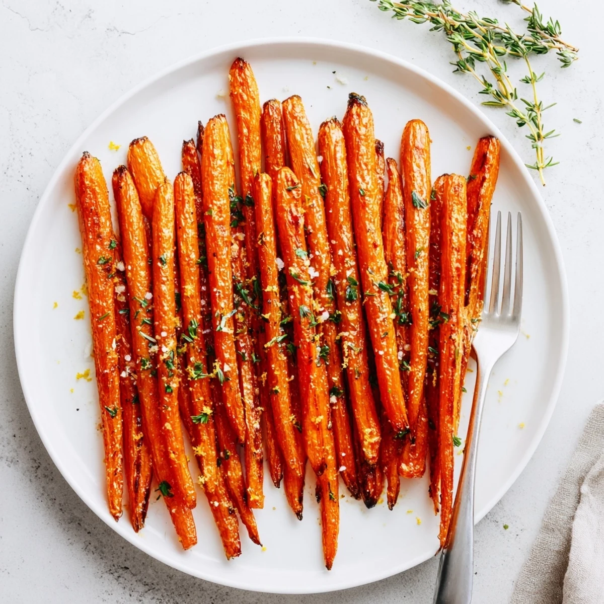 Knusprige Roasted Carrot Sticks with Herbs aus dem Ofen mit Dip serviert