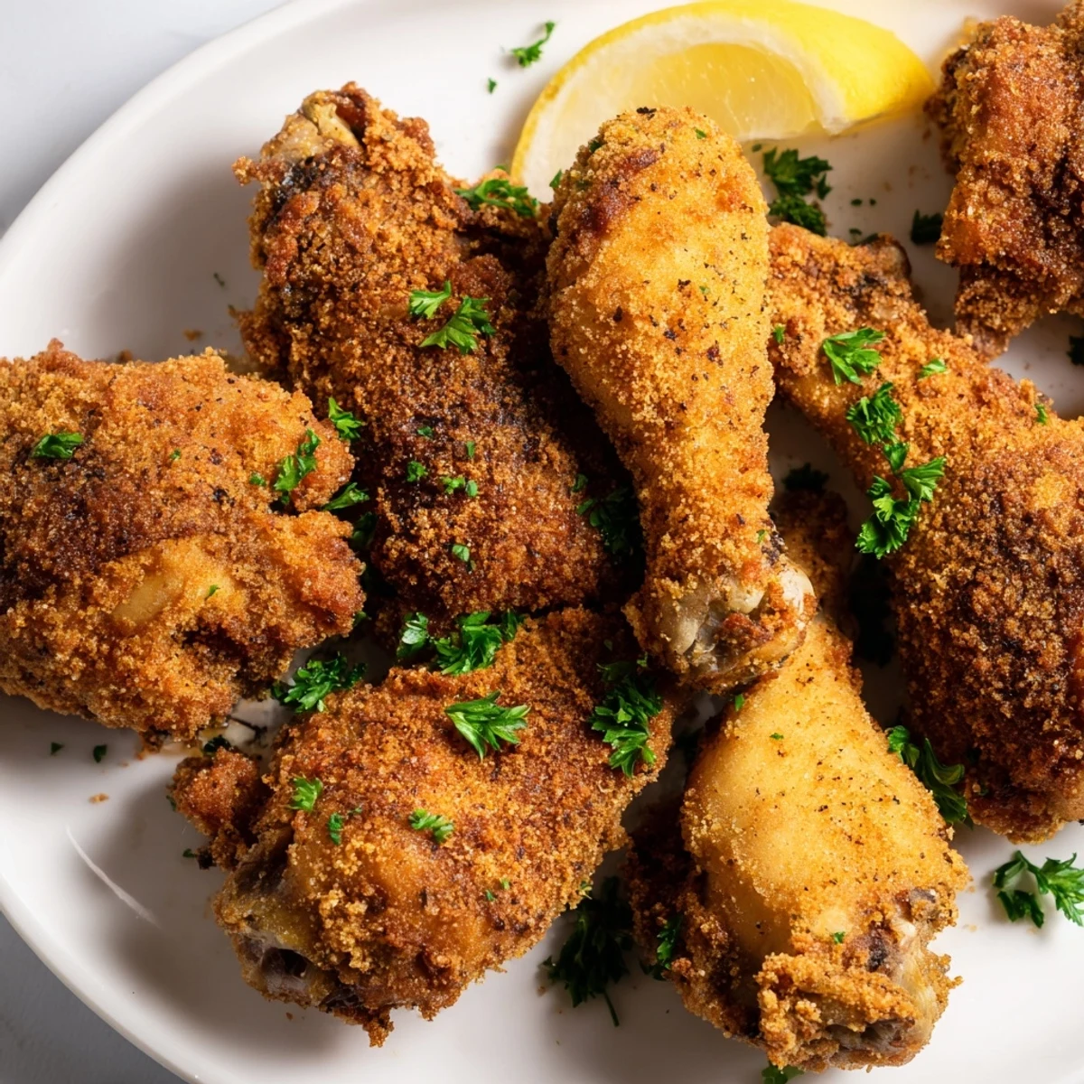 Crispy Dinner Chicken Fried on a white plate, golden-brown crust glistening beside creamy mashed potatoes and fresh parsley garnish.