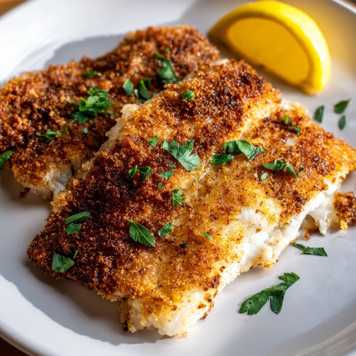 Traditionelles Southern Louisiana Fried Catfish mit würziger Panade und saftigem Zitronen-Extra.