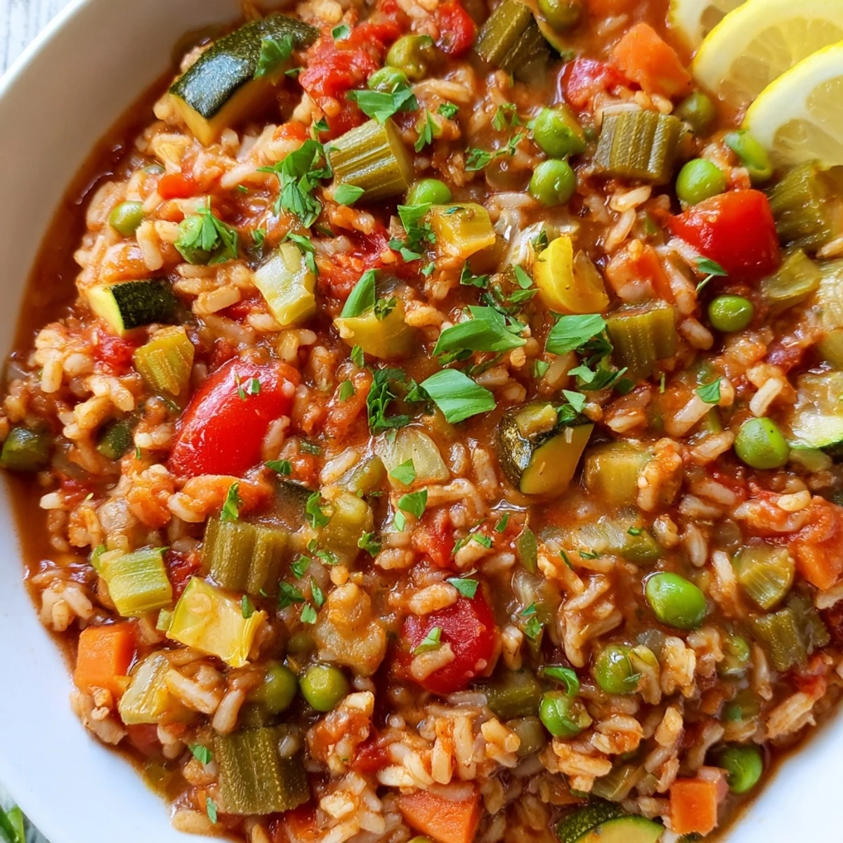Mardi Gras Vegetable Jambalaya mit buntem Gemüse und fluffigem Reis in einer schweren Pfanne gerührt.