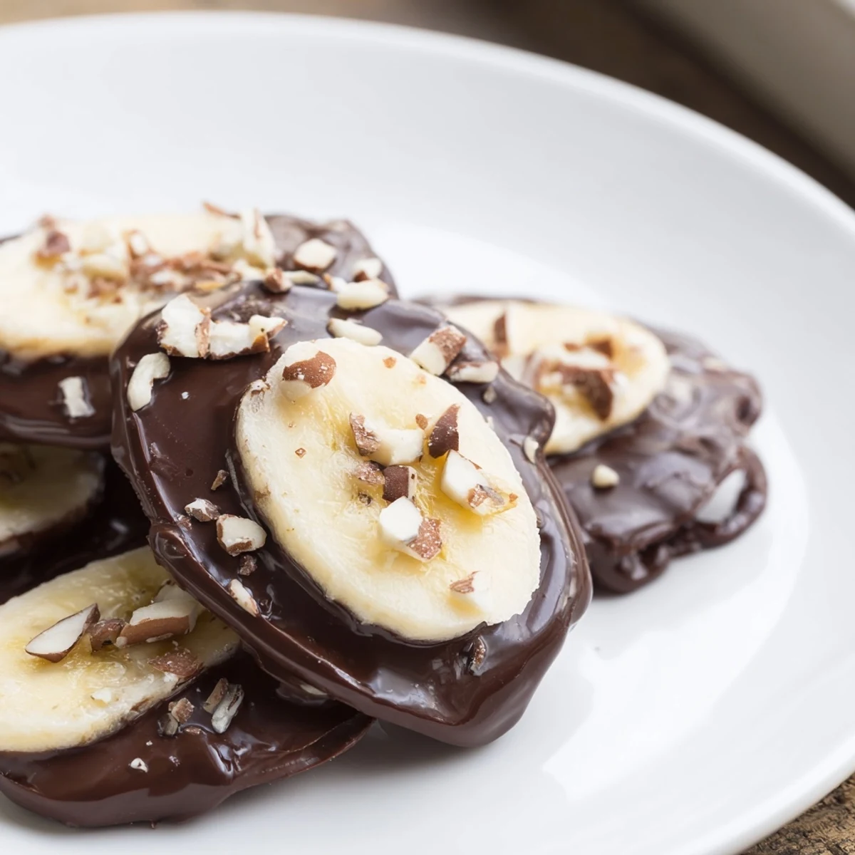 Chilled, bite-sized Chocolate Covered Banana Bites on a parchment-lined tray, a quick American dessert.