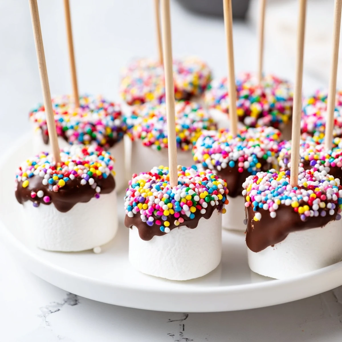 Leckere Schokoladen getränkte Marshmallows mit Streuseln als süßes Festtagsgebäck für Besucher.