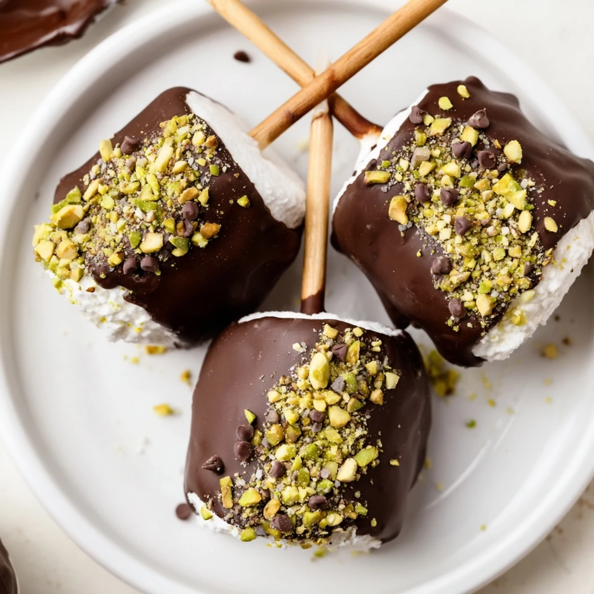 Easy Chocolate Dipped Marshmallows ready to serve on a platter, glistening with dark chocolate and festive sprinkles.