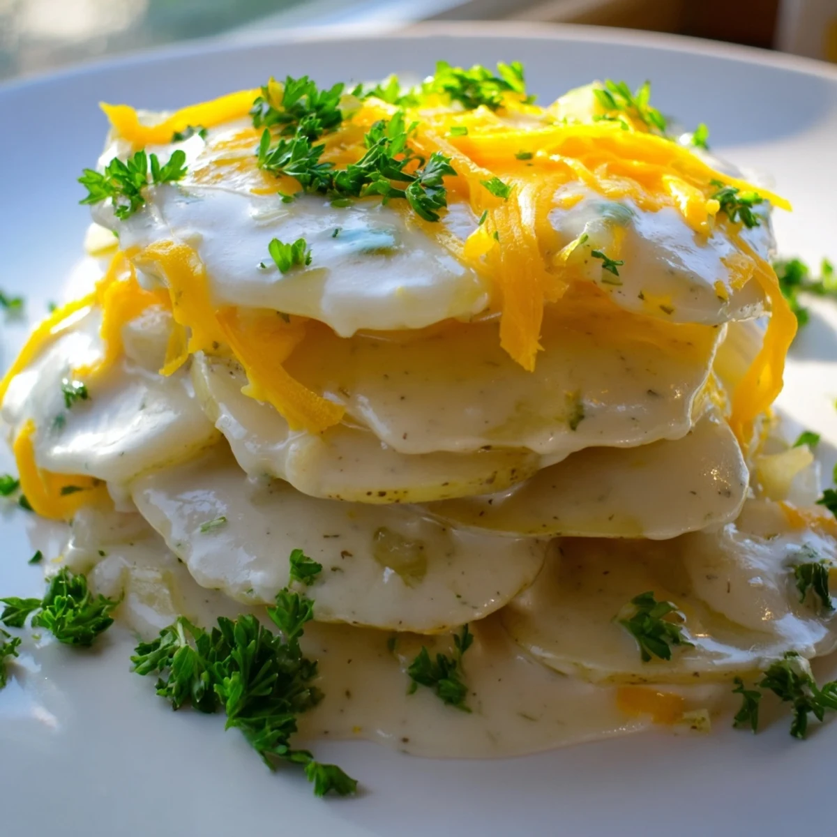 Crockpot Scalloped Potatoes mit zarten Kartoffelschichten und Knoblauch aus dem Slow Cooker