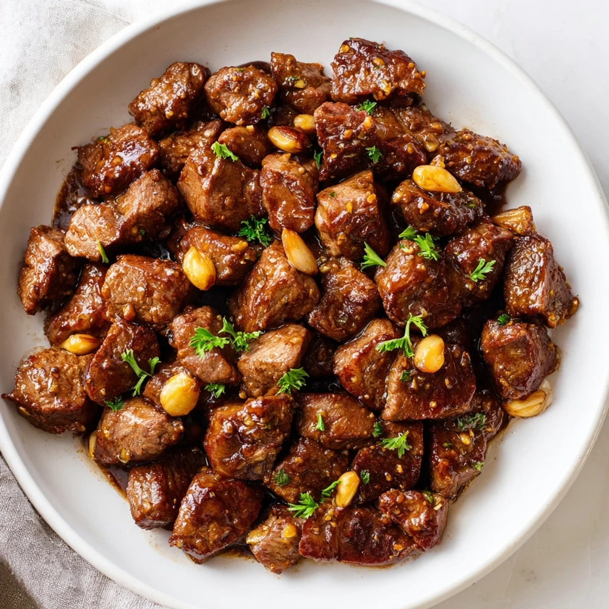 Saucige Rindersteak-Würfel mit Knoblauch und Kräutern aus dem Slow Cooker