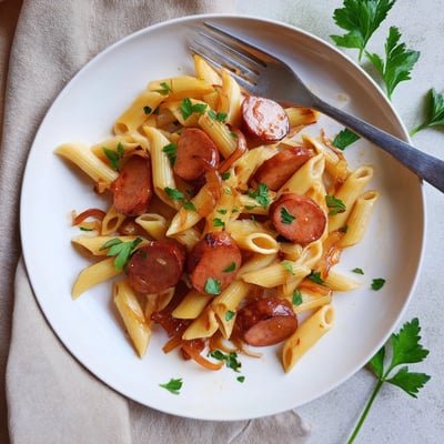 Honig Knoblauch Wurst Pasta Pfanne