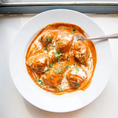 Zartes Hähnchen in reichhaltiger, gewürzter Tomaten-Sahne-Soße aus dem Instant Pot, mit frischem Koriander garniert